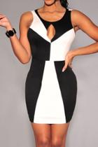 Oasap Black White Color-block Mini Dress