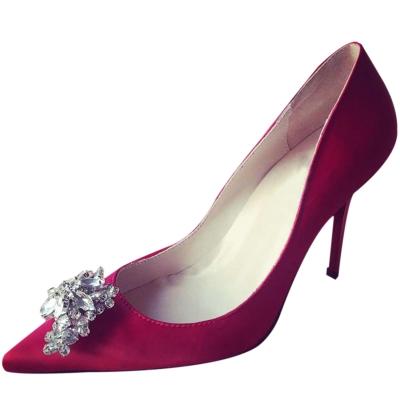 Oasap Pointed Toe Rhinestone Club Satin Pumps
