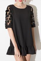 Oasap Floral Lace Elbow Sleeve Dress