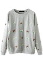 Oasap Cute Bees Pattern Solid Grey Sweatshirt
