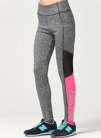 Oasap Wide Waistband Letter Print Color Block Sports Leggings