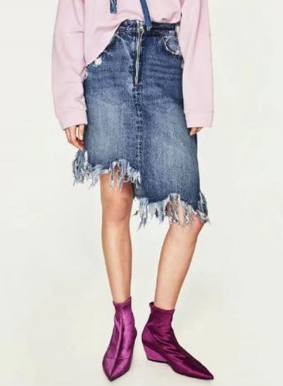 Oasap Fashion Irregular Denim Skirt With Tassel