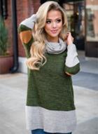 Oasap Fashion High Neck Color Block Pullover Sweatshirt