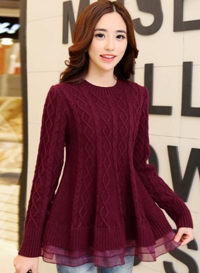 Oasap Cable Knit Round Neck Loose Sweater Coat