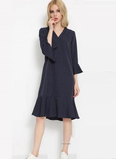 Oasap V Neck Flare Sleeve Stripped Dress