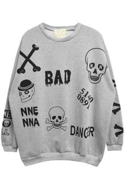 Oasap Skull Print Fleece Sweatshirt