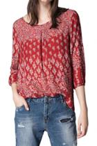 Oasap Retro Red Floral Pattern Blouse