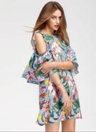 Oasap Flounce Hem Sleeve Floral Printed Dresses