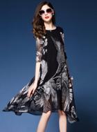 Oasap Floral Print Half Sleeve Loose Dress