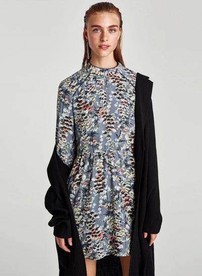 Oasap Fashion Mock Neck Long Sleeve Floral Dress
