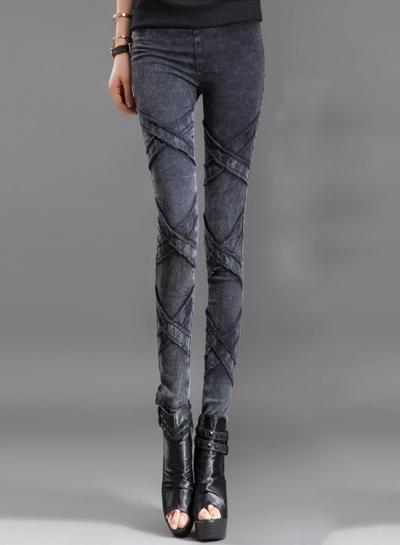 Oasap Casual Elastic Waist Skinny Fit Denim Leggings