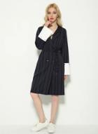 Oasap Turn Down Collar Long Sleeve Striped Coats