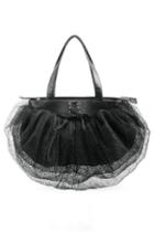 Oasap Black Sweet Ruched Lace Shoulder Bag