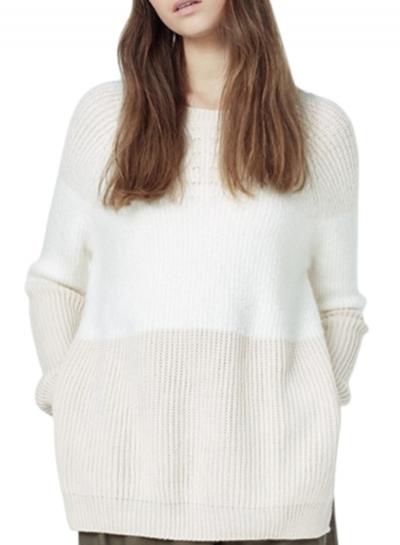 Oasap Women's Casual Color Block Side Slit Pullover Knit Sweater