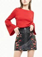 Oasap Fashion Floral Embroidery Pu Mini Skirt