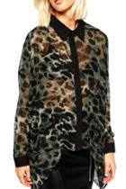 Oasap Women's Fashion Leopard Print Irregular Hemline Loose Shirt