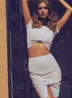 Oasap Short Sleeve Crop Top Bodycon Skirt Set