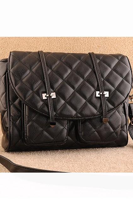 Oasap Retro Flap Check Shoulder Bag With Double Pockets