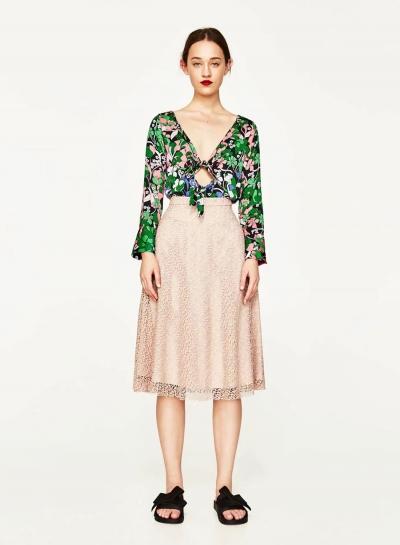 Oasap Pink Simple Slim Lace Skirt