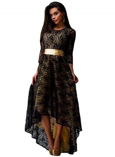 Oasap Elegant Long Sleeve High Low Lace Prom Dress