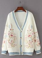 Oasap V Neck Long Sleeve Embroidered Cardigan Sweater
