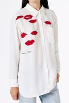 Oasap Chic Red Lips Button Down Shirt