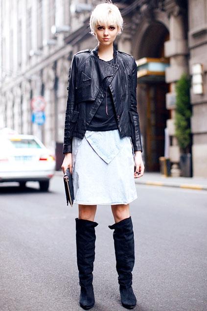 Oasap Worn Finish Rivet Embellished Denim Skirt