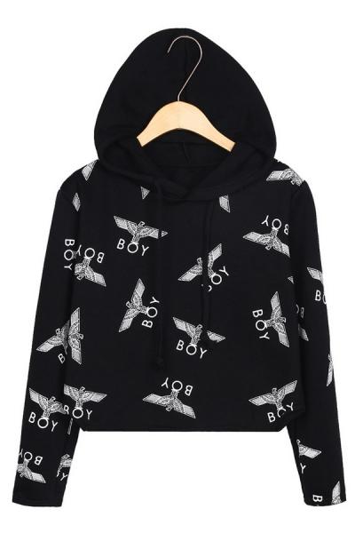 Oasap Eagle Print Fleece Hoodie