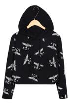 Oasap Eagle Print Fleece Hoodie