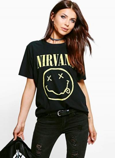 Oasap Fashion Black Face Printing Tee Shirt