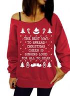 Oasap Christmas Loose Fit Letter Printed Pullover Sweatshirt