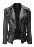 Oasap Fashion Solid Slim Fit Motorcycle Pu Jacket