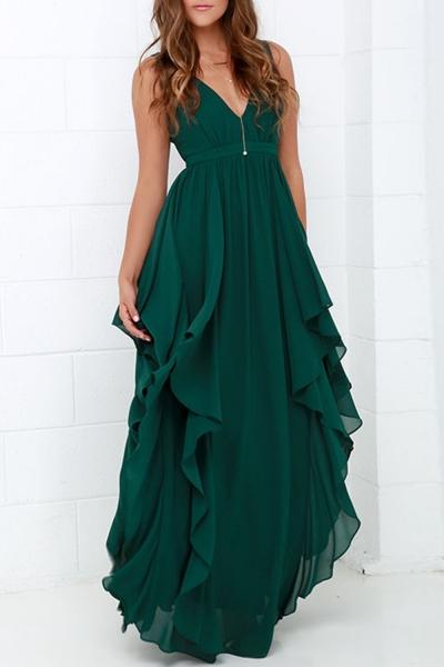 Oasap Chic Deep V Flouncing Chiffon Party Dress