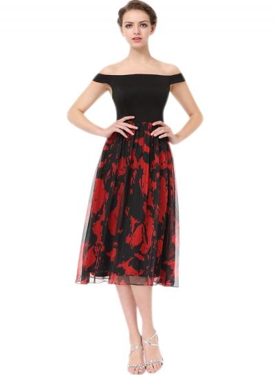 Oasap Women's Slash Neck Off Shoulder Cocktail Party Ball Gown Dress