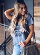 Oasap Summer Casual Bicycle Printed Short Sleeve V Neck Women Tee Shirt