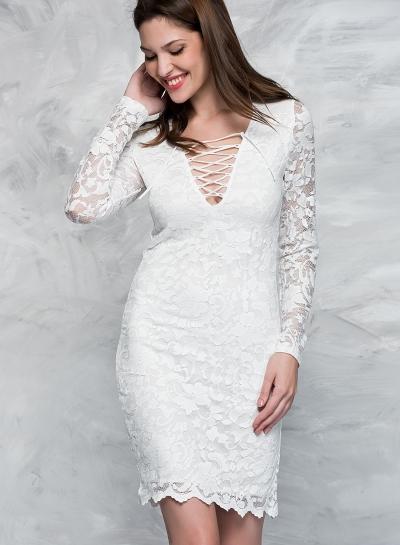 Oasap Long Sleeve Deep V Neck Lace Bodycon Dress