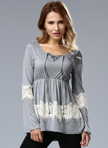 Oasap V-neck Flare Sleeve Lace Up Tee Shirt