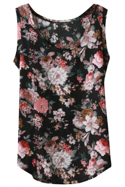 Oasap Sweet Floral Print Chiffon Tank Top
