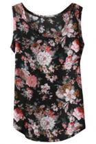 Oasap Sweet Floral Print Chiffon Tank Top