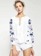 Oasap Long Sleeve Floral Embroidery Blouse