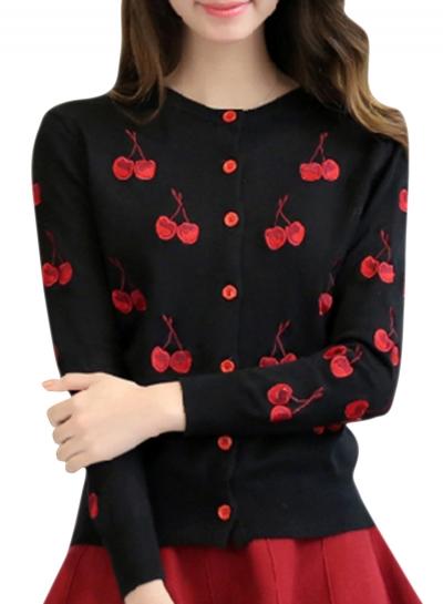 Oasap Women's Cherry Graphic Button Down Knit Cardigan