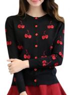 Oasap Women's Cherry Graphic Button Down Knit Cardigan