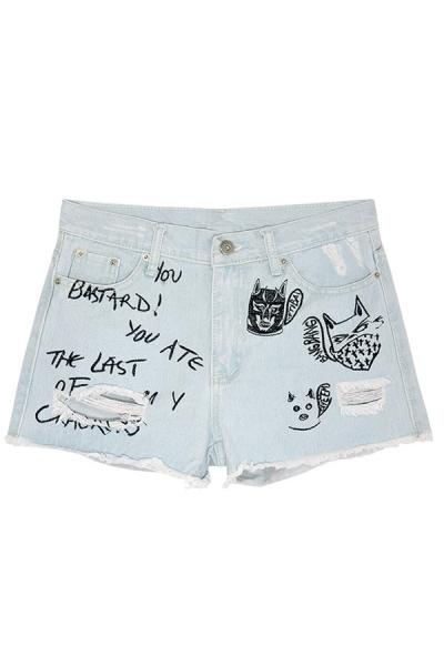 Oasap Batman Print Worn Finish Hot Shorts