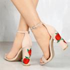 Oasap Open Toe Ankle Strap Floral Embroidery Block Heels Sandals