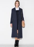 Oasap Women's Stripe Shawl Collar Longline Coat