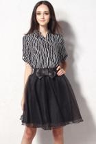 Oasap Stylish Striped Print Top Sheer Mesh Swing Skirt Matching Skirt For Woman