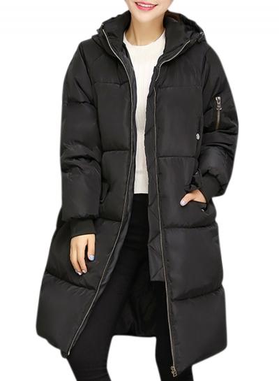 Oasap Women's Solid Color Zip Front Hooded Down Coat