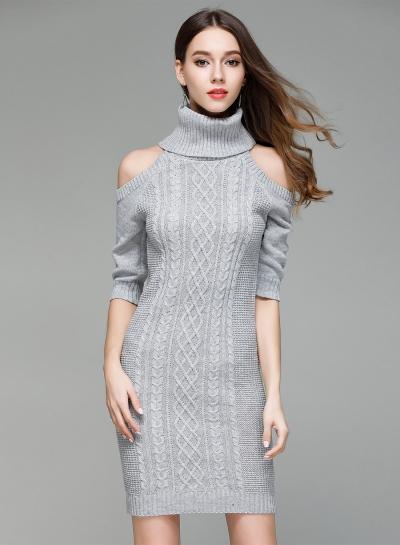 Oasap High Neck Off Shoulder Half Sleeve Pullover Sweater