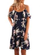 Oasap Floral Printed Spaghetti Strap Off Shoulder Short Sleeve Ruffle Dress