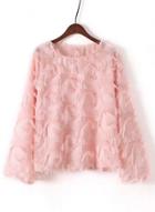 Oasap Round Neck Long Sleeve Feather Decoration Blouse